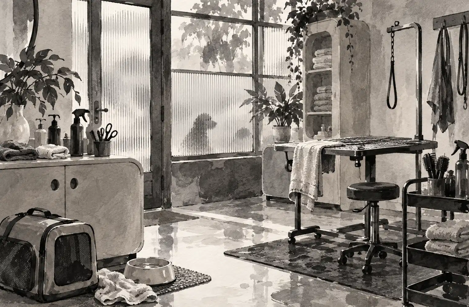 Illustration of pet care businesses and their working space